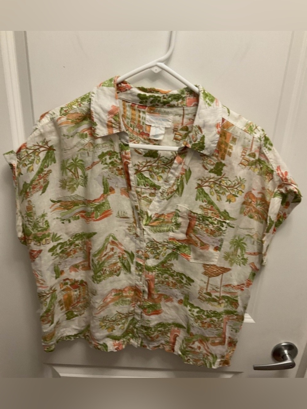 Cynthia Rowley Women’s Tropical Print Short-Sleeve Shirt - White with Green